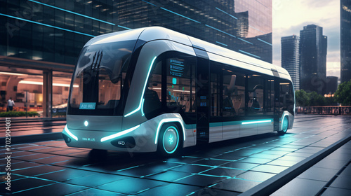 Self driving shuttle bus waiting at bus station