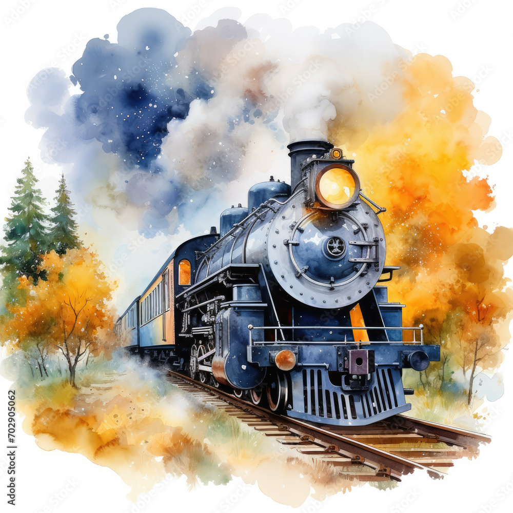 watercolor train clipart, Generative Ai