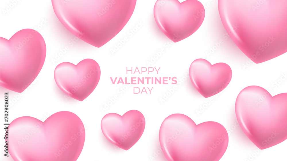 Happy Valentine's Day banner with cute pink colored hearts. Valentines Day holiday festive background. Vector illustration.