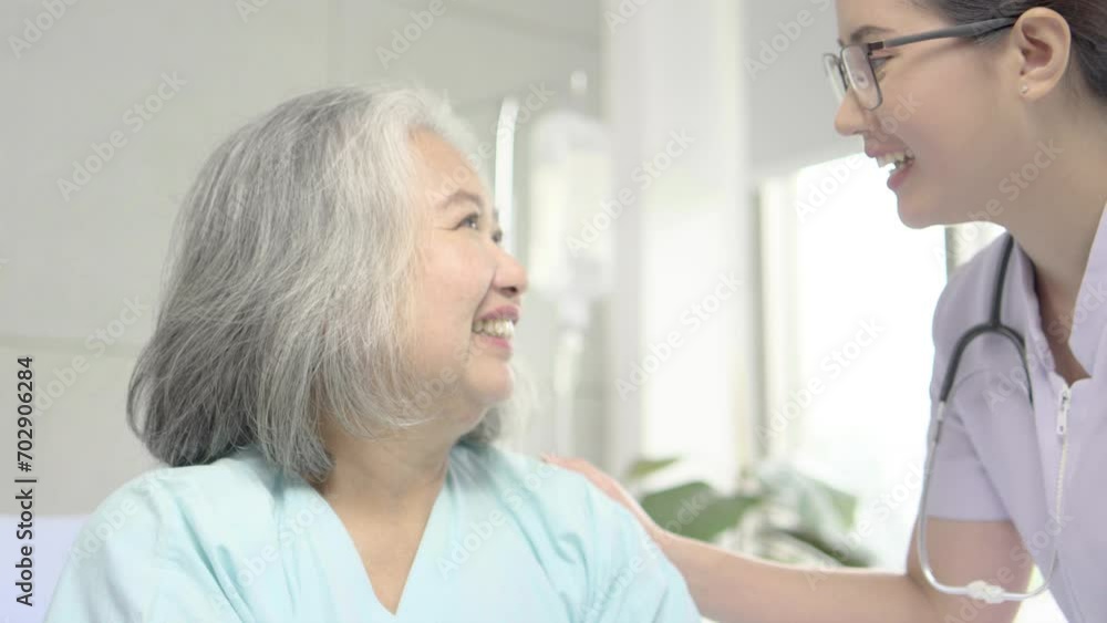 Nurse or doctor check up body of sick patient on bed in hospital in medical and healthcare treatment at nursing home or clinic, medical and insurance concept. Nurse or doctor check up body of sick patient on bed in hospital in medical and healthcare treatment at nursing home or clinic, medical and insurance concept.