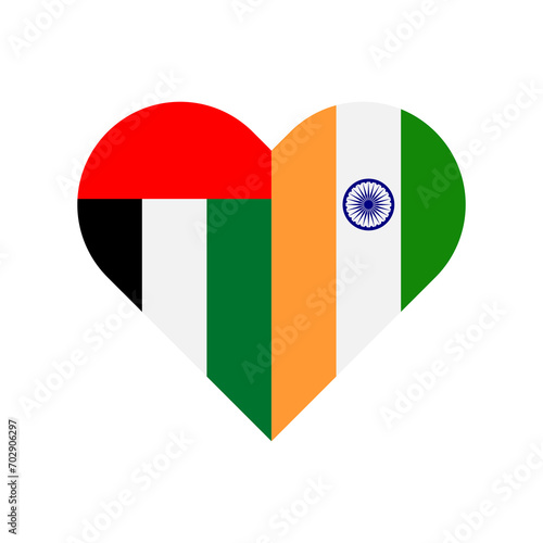 unity concept. heart shape icon of united arab emirates and india flags. vector illustration isolated on white background