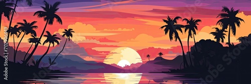 A tropical island sunset banner template  perfect for romantic getaways