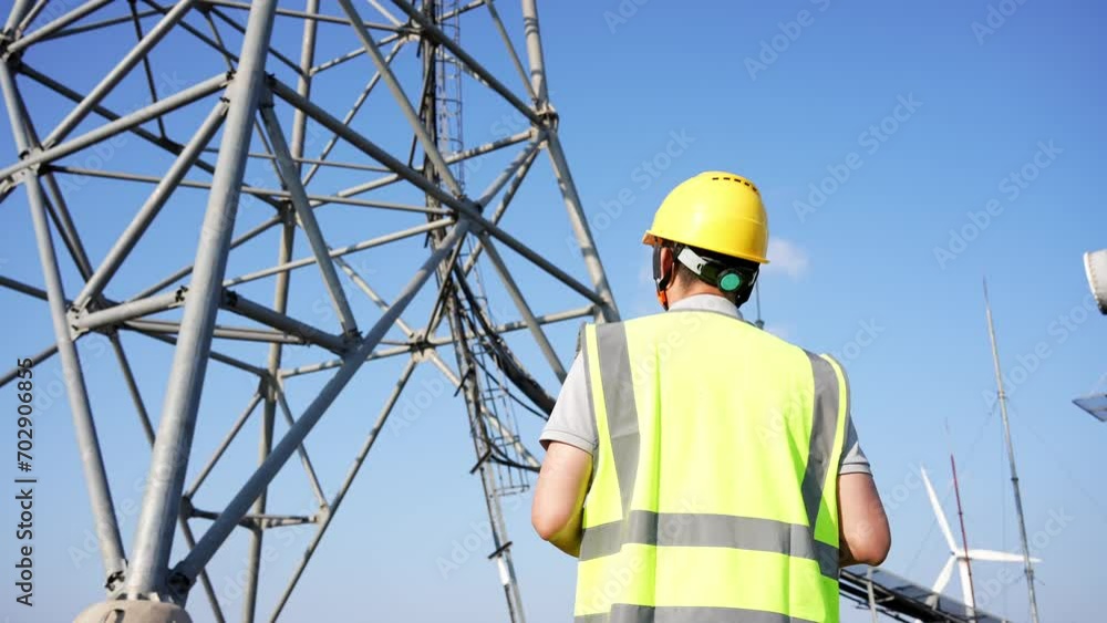 technician working under communication tower technician working under communication tower