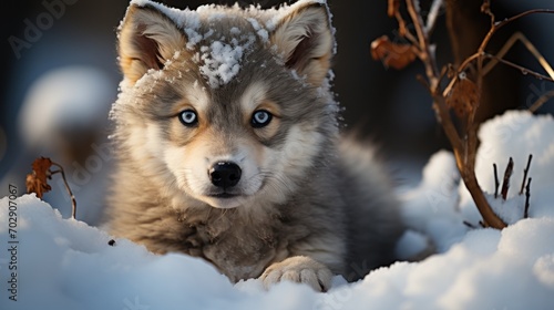 baby wolf in snow