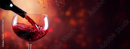 red wine pouring into a glass on a dark background photo