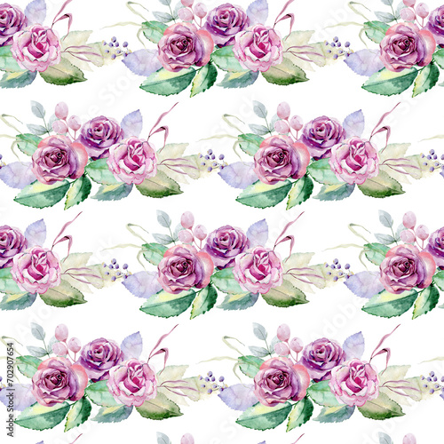 Watercolor seamless pattern on the white background. Png.