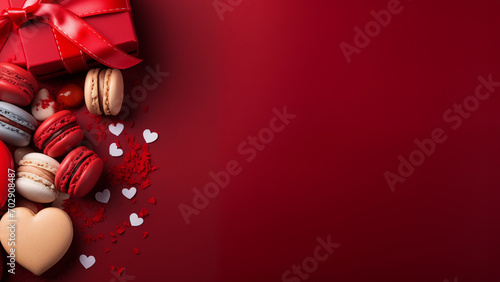 Valentine's Day, space for text, macaroons and a red gift box © ProstoSvet