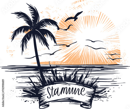 Summer vector black and white, tree