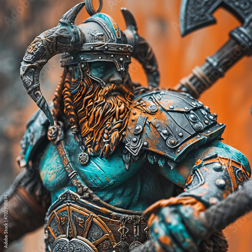 Viking with a hammer in teal and orange style
