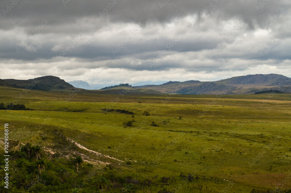 Mountains in the state of Minas Gerais in Brazil. This region is inland and is called Lapinha da Serra and is part of the mountain range called Espinhaco. This mountain range is made up of high peaks,