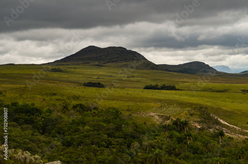 Mountains in the state of Minas Gerais in Brazil. This region is inland and is called Lapinha da Serra and is part of the mountain range called Espinhaco. This mountain range is made up of high peaks 