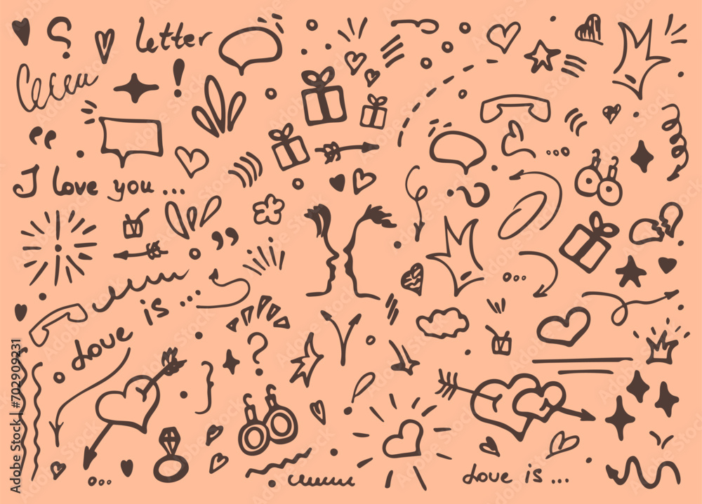 collection of isolated love doodle illustration