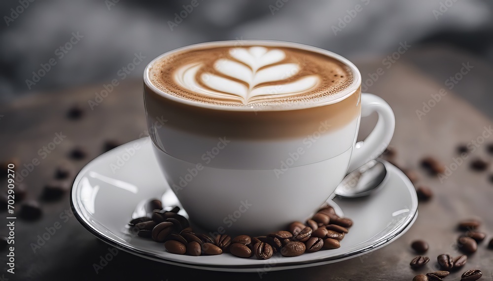 Cup of cappuccino on the table, gray and brown background Cup of cappuccino on the table, gray and brown background