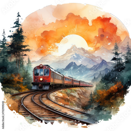 watercolor train clipart, Generative Ai