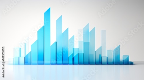 Blue acrylic arrow bar graph on a white isolated background. Blue chart  arrow. Business economic and money investment concept