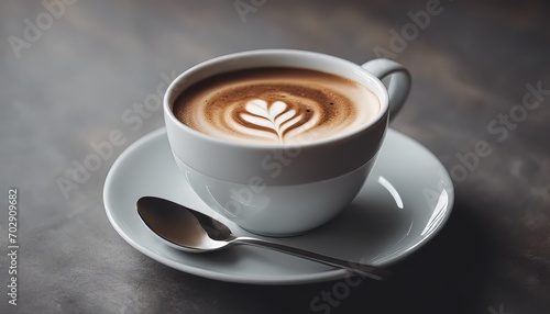 Cup of cappuccino on the table, gray and brown background