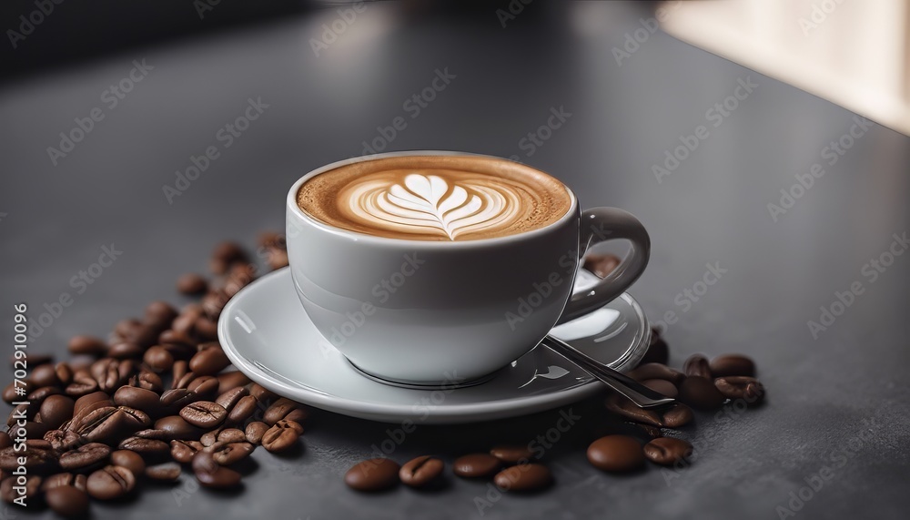 Cup of cappuccino on the table, gray and brown background Cup of cappuccino on the table, gray and brown background