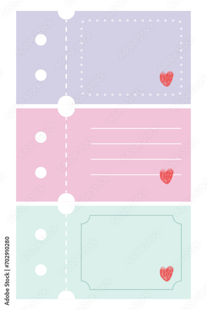 Set of Valentine's Day Tickets and Coupon. Set blank coupon template. lottery coupons. Empty ticket card.
