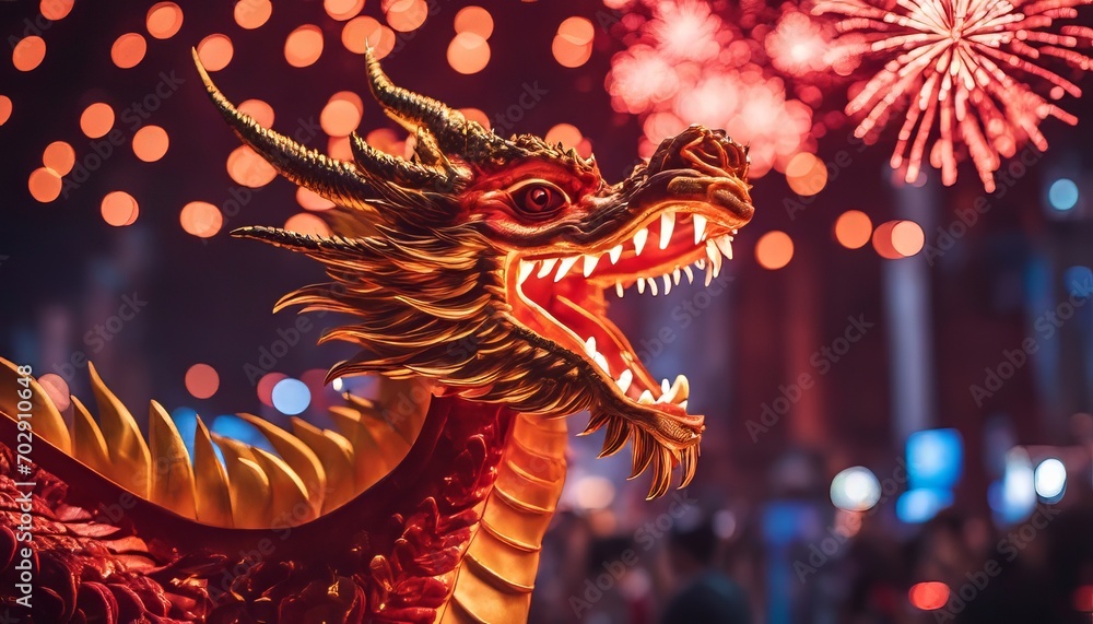 Dragon Explosive Festive Splendor. Vibrant Fireworks Illuminate the Chinese New Year Tradition