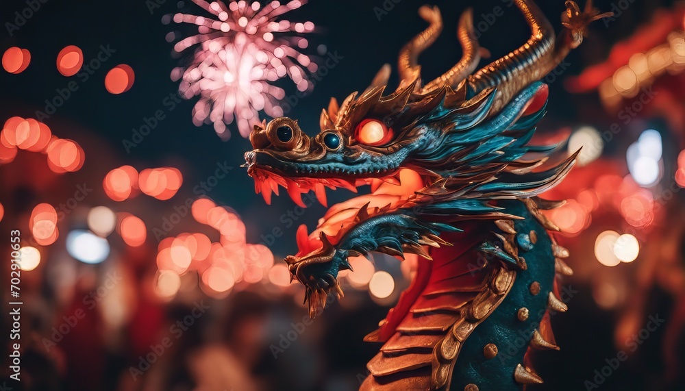 Dragon Explosive Festive Splendor. Vibrant Fireworks Illuminate the Chinese New Year Tradition Dragon Explosive Festive Splendor. Vibrant Fireworks Illuminate the Chinese New Year Tradition