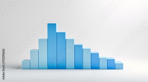 Blue acrylic arrow bar graph on a white isolated background. Blue chart ,arrow. Business economic and money investment concept