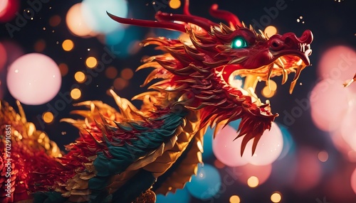 Dragon Explosive Festive Splendor. Vibrant Fireworks Illuminate the Chinese New Year Tradition © Adi