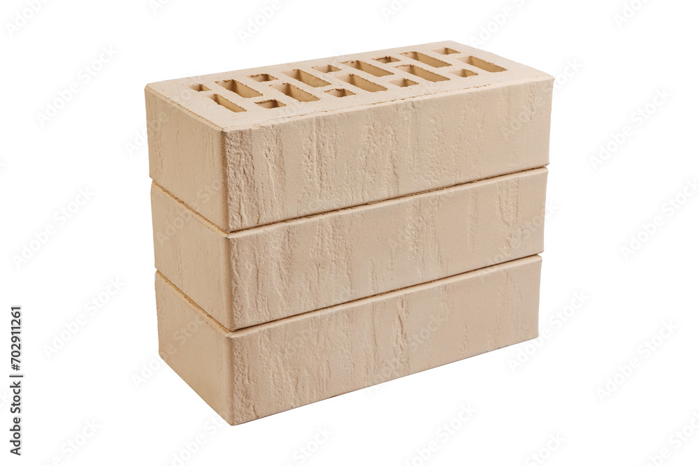 Stack of three clay bricks against white background Stack of three clay bricks against white background