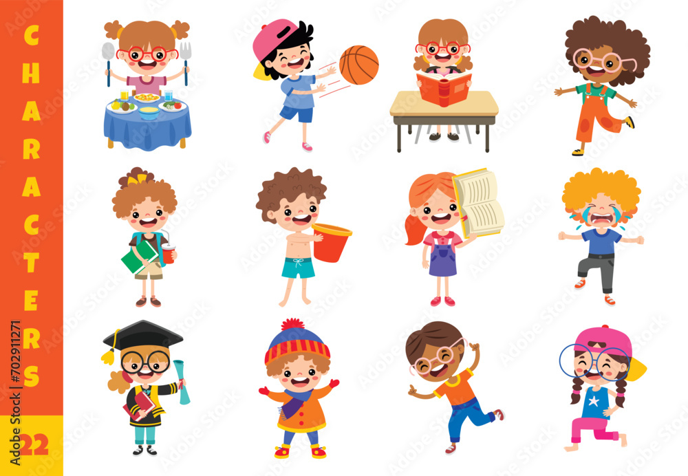Cartoon Children Doing Different Activities