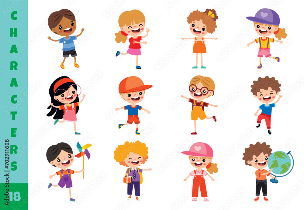 Cartoon Children Doing Different Activities