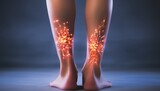 Backview of varicose disease and burning pain on legs on neutral background as medical condition treatment poster or banner