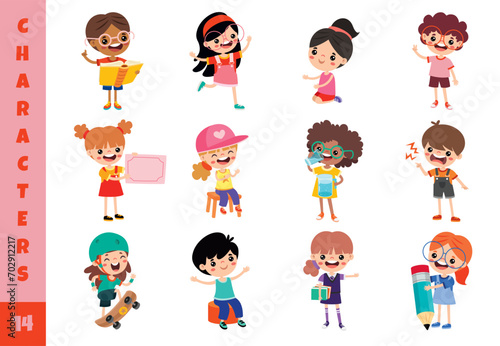 Cartoon Children Doing Different Activities