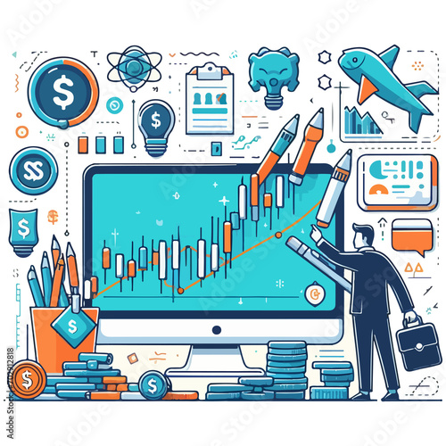 illustration of a working with a computer