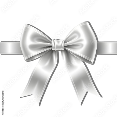 Realistic shiny white satin ribbon ribbon bow with long horizontal ribbon shadow to decorate your wedding invitation card