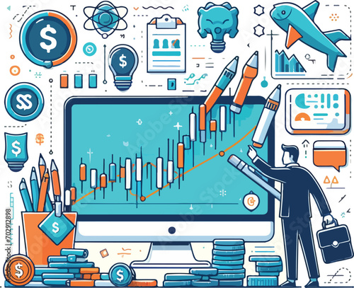 illustration of a working with a computer