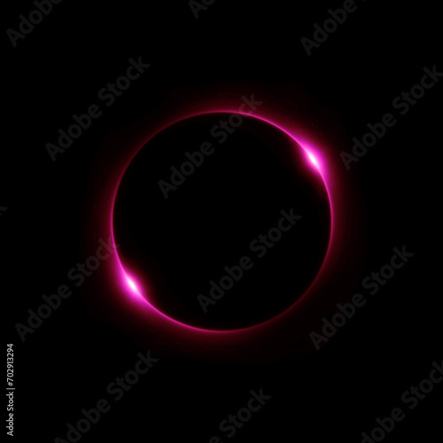 Solar eclipse in pink light in black background.