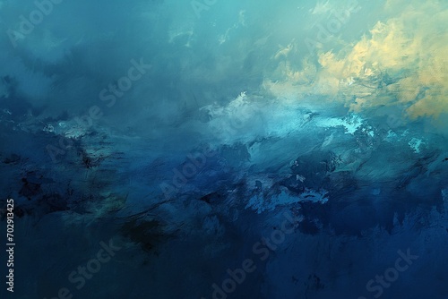 An Abstract Painting of Blue and Yellow Clouds