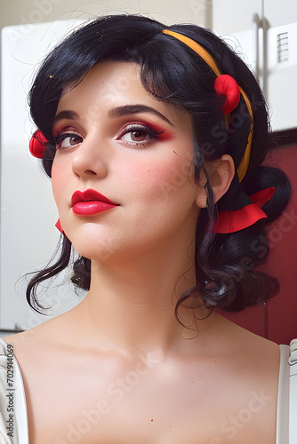 cartoon illustration of a beautiful woman in vintage style, cartoonised in a fun way