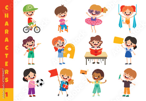 Cartoon Children Doing Different Activities