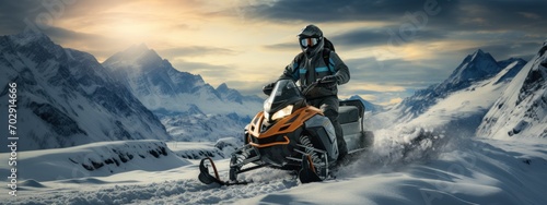 man driving snowmobile photo