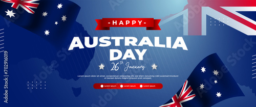 Australia day blue banner design, with flag, country map and stars elements