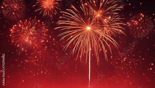 Golden Fireworks on red background, chinese new year concept