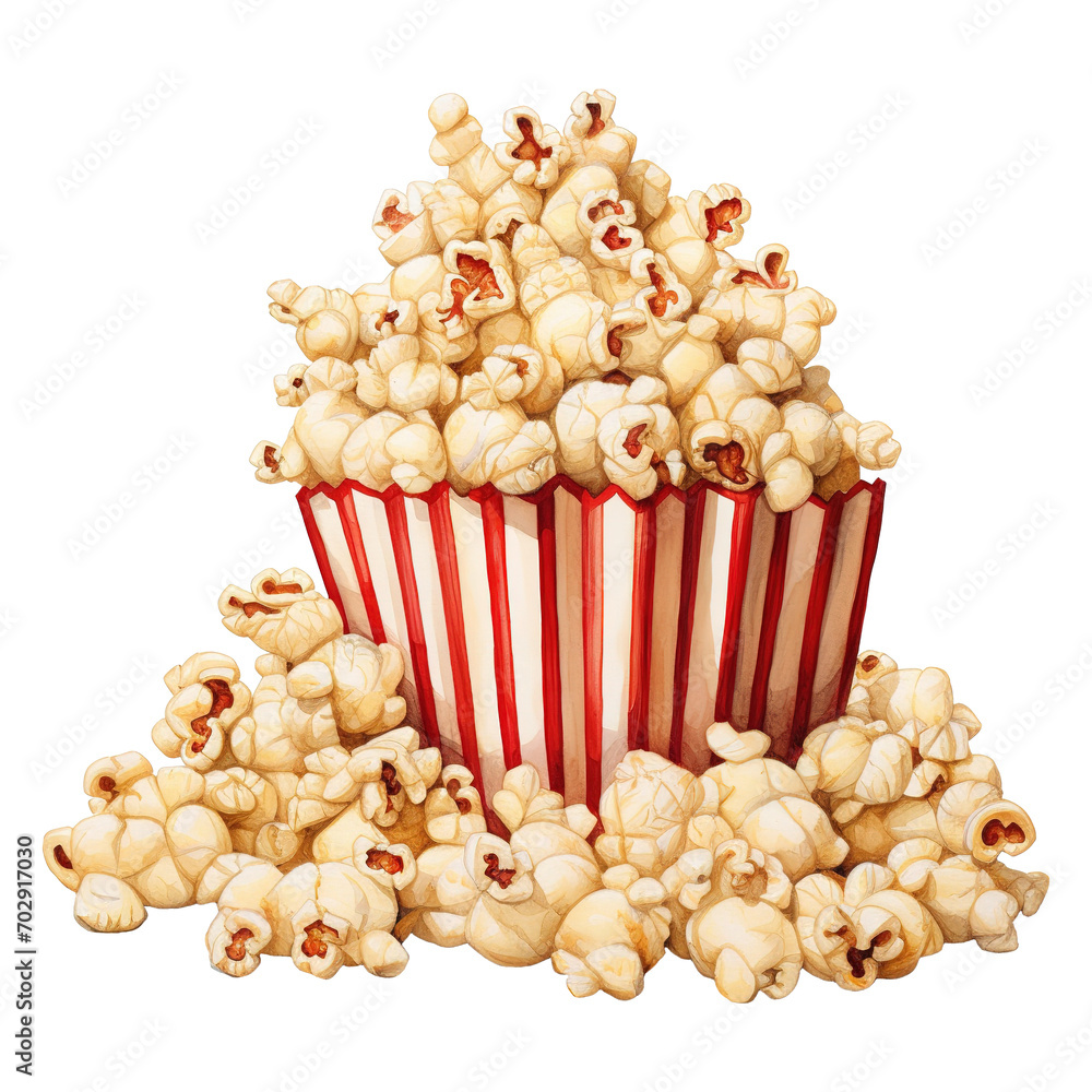Popcorn bucket with red popcorn. AI generated image