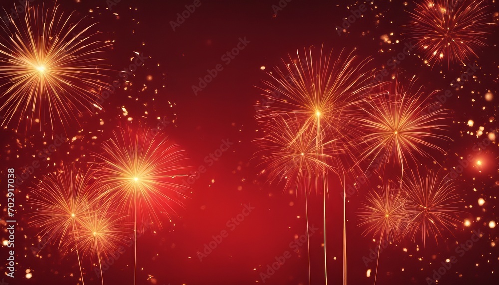 Golden Fireworks on red background, chinese new year concept