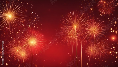 Golden Fireworks on red background, chinese new year concept