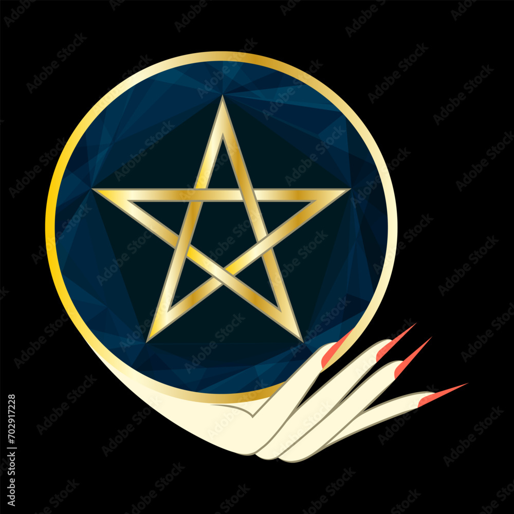 Hand holding a pentacle coin Hand holding a pentacle coin