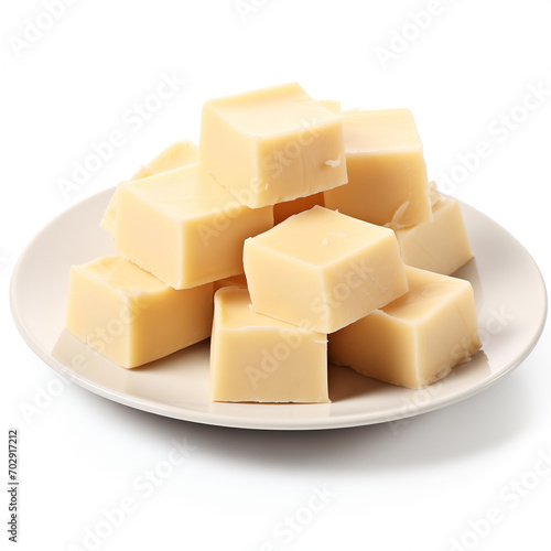 Cubes of vanilla fudge on a plate