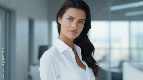 Free Download Beautiful brunette woman in stylish business clothes. Successful strong woman, office worker, manager. - GFXLoad