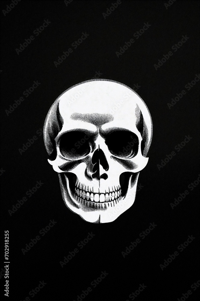 Fototapeta premium Skull with spray paint on white background. Black and white illustration