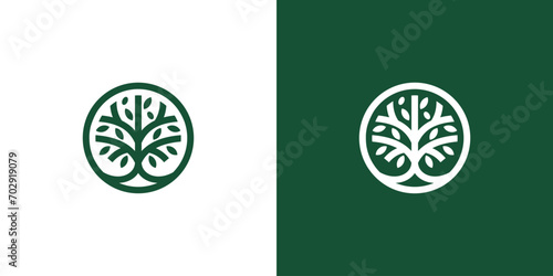 line art nature logo vector design oak tree inside circle, abstract tree logo symbol inside circle	 photo