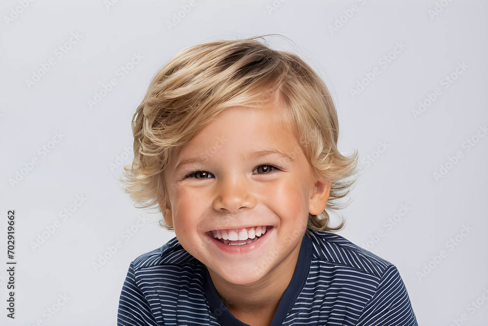 A young boy with a big smile. The background is simple. Generative AI A young boy with a big smile. The background is simple. Generative AI